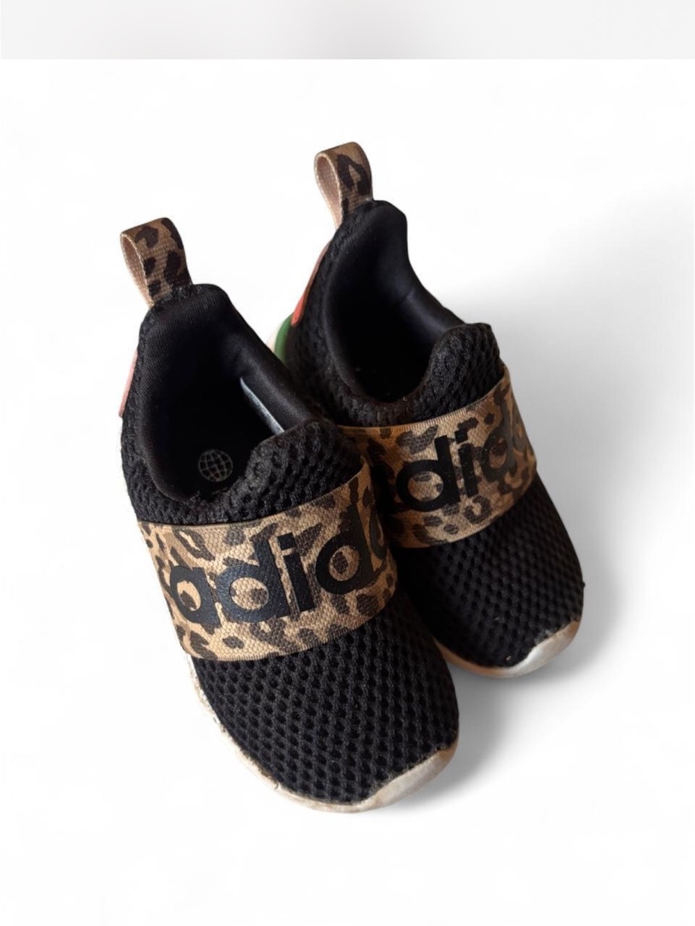 adidas Kids Black Sneakers with Leopard Strap